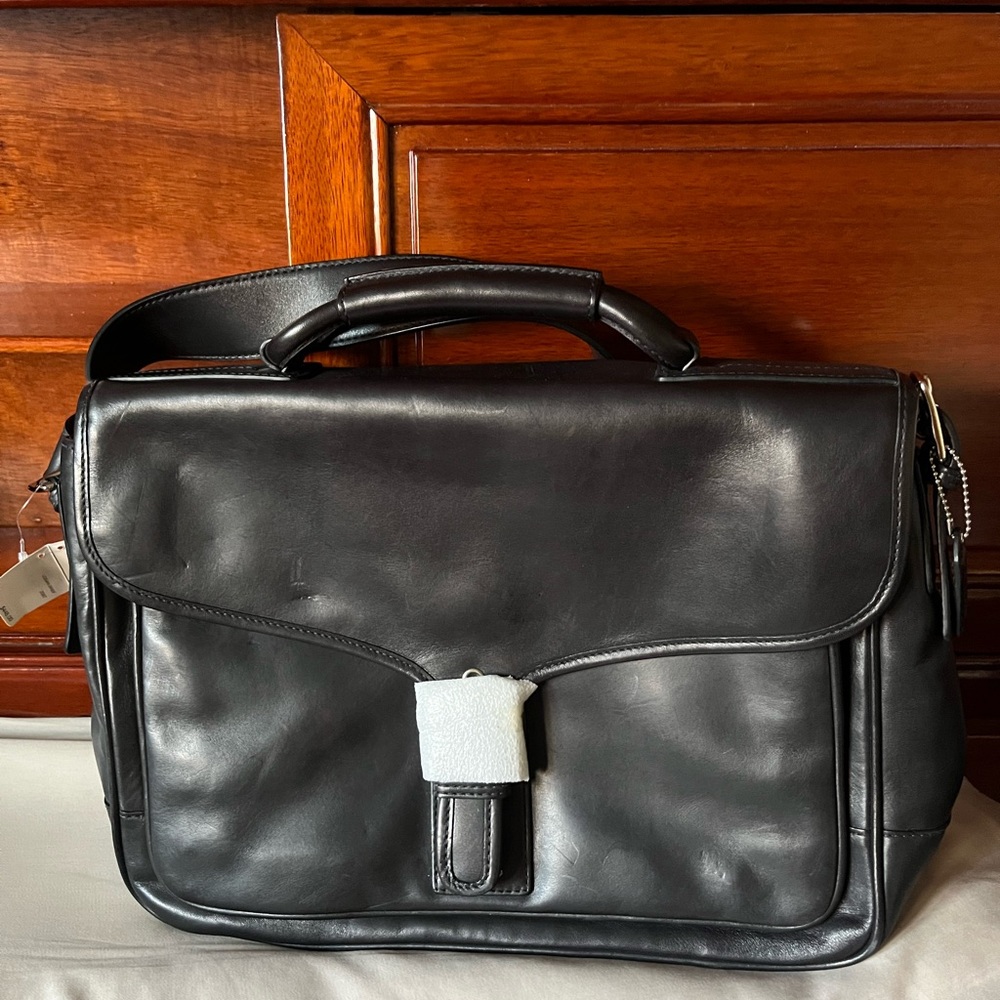 COACH New Leather Messenger Bag, Black, 15x11x3inches